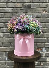 Цветочная композиция из Гипсофила и Розы в шляпной коробке в Ховрино