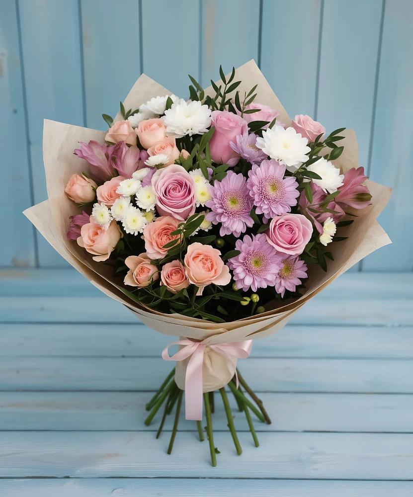 Букет цветов из: Хризантемы, Розы и Альстромерии в Ховрино