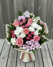 Букет цветов из:  Альстромерии, Гвоздики, Розы и Хризантемы в Ховрино