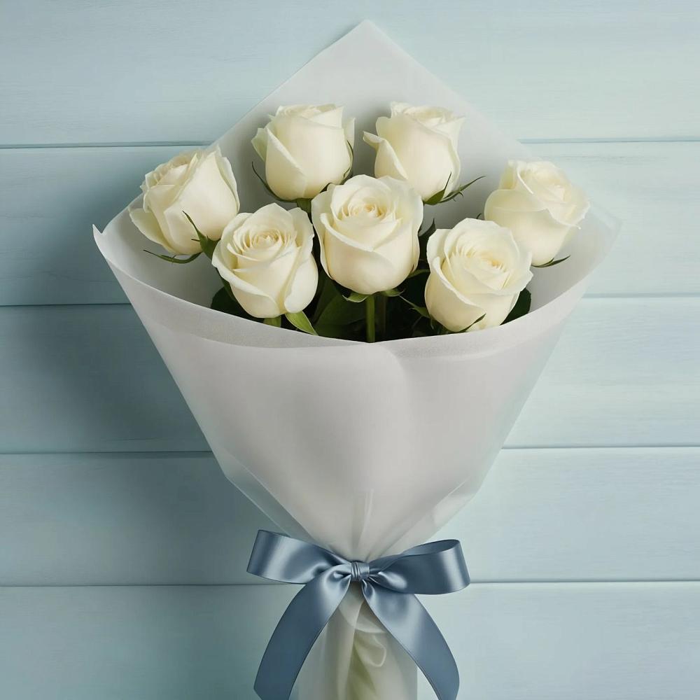 Букет 7 Белых роз Эдлесс Лав в Ховрино